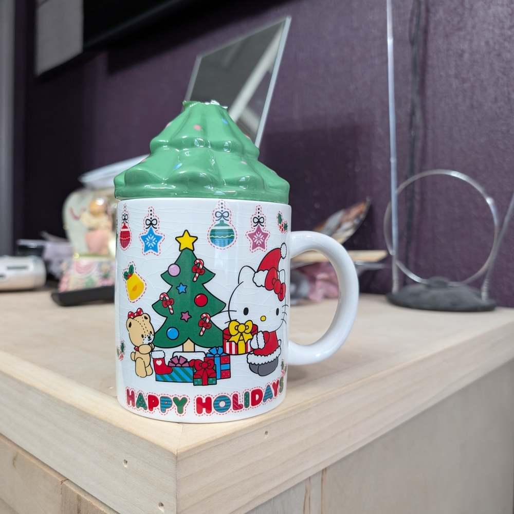 Hello Kitty Holiday Mug with Green Lid